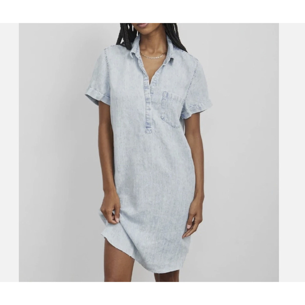 Rails Shirt Dress Blue Acid Wash Valerie Mini Linen Beachy Boho Festival Size XS
